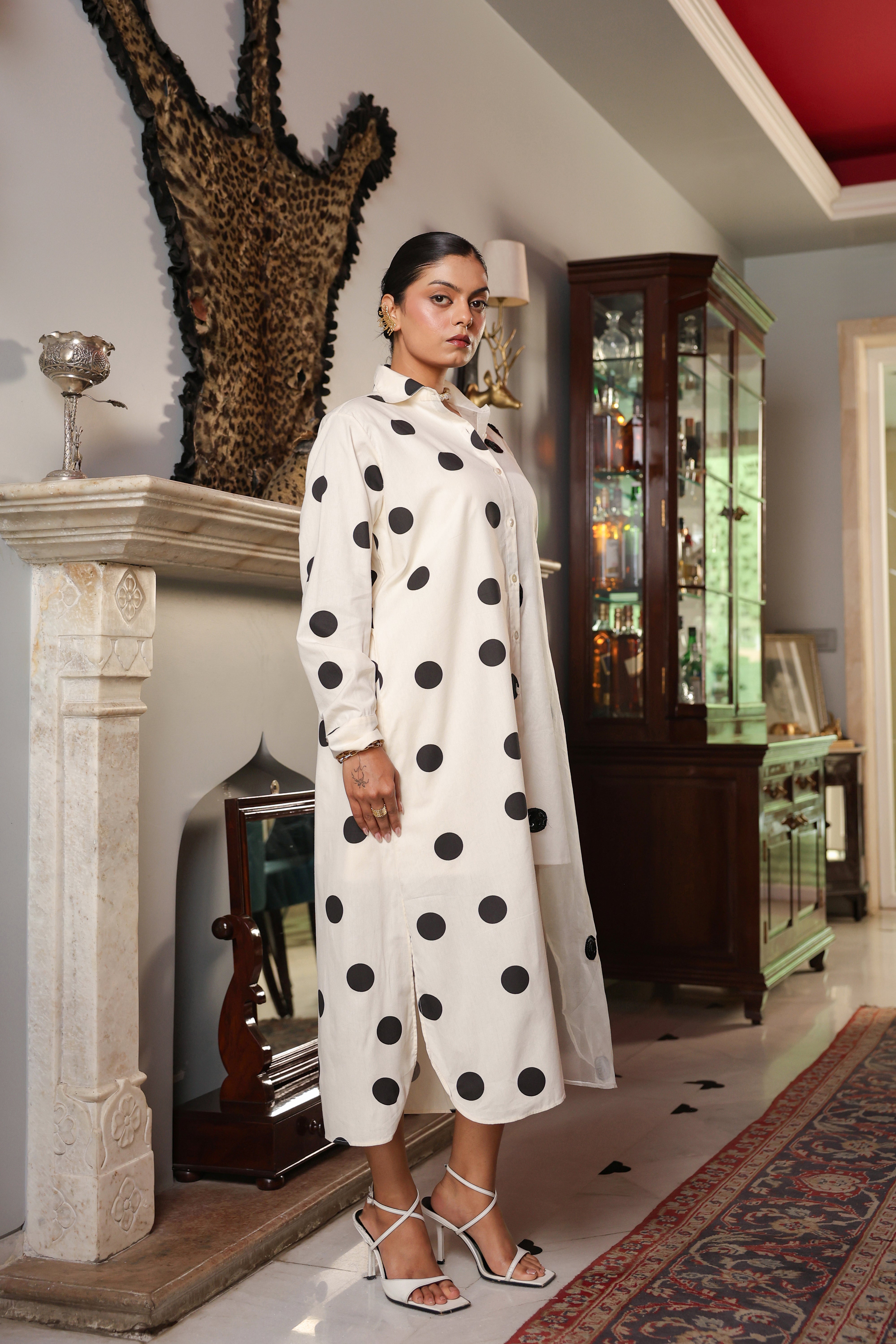HALF AND HALF POLKA SHIRT DRESS