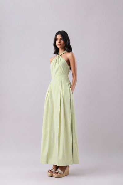 Lime Stripe Halter Maxi Dress