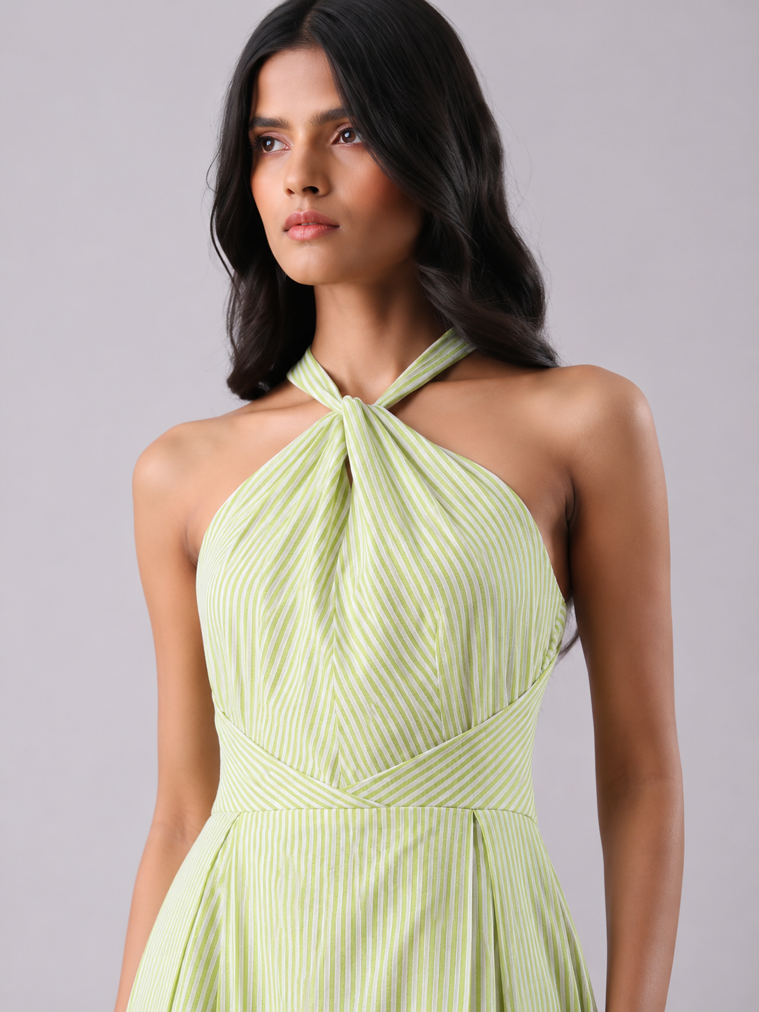 Lime Stripe Halter Maxi Dress
