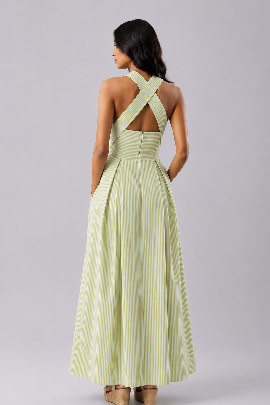 Lime Stripe Halter Maxi Dress