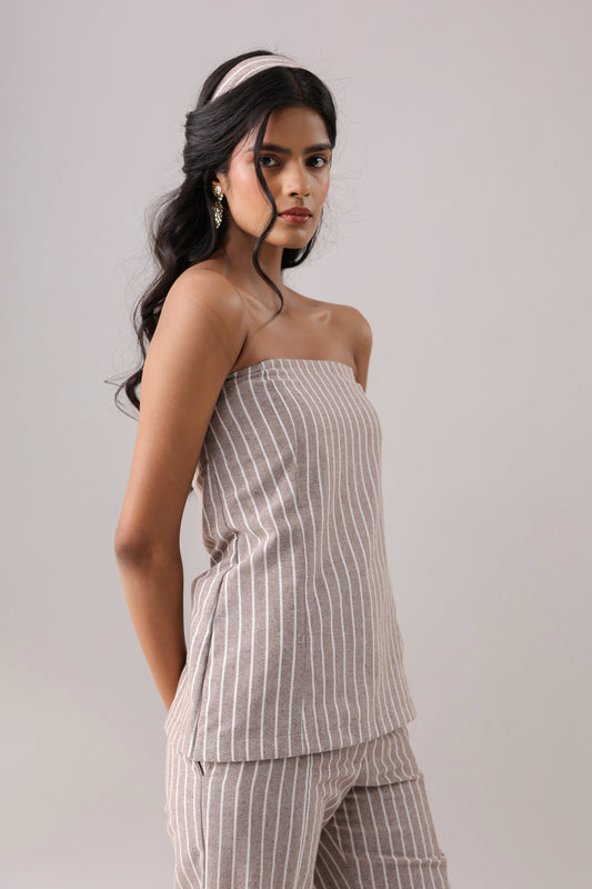 Mocha Striped Bandeau Top