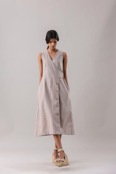 Mocha- Striped Wrap Midi