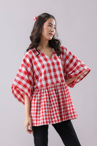 Gingham Kimono Top