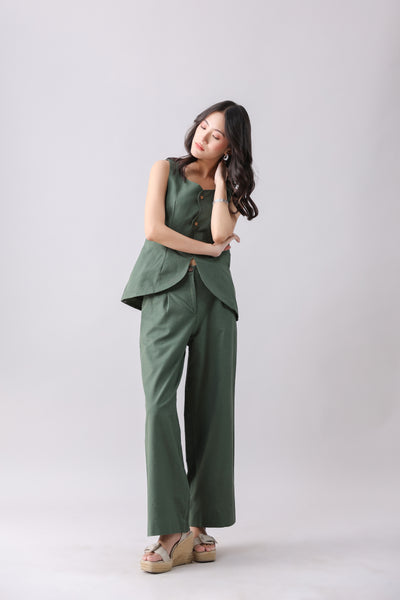 Wide Green Linen Pants